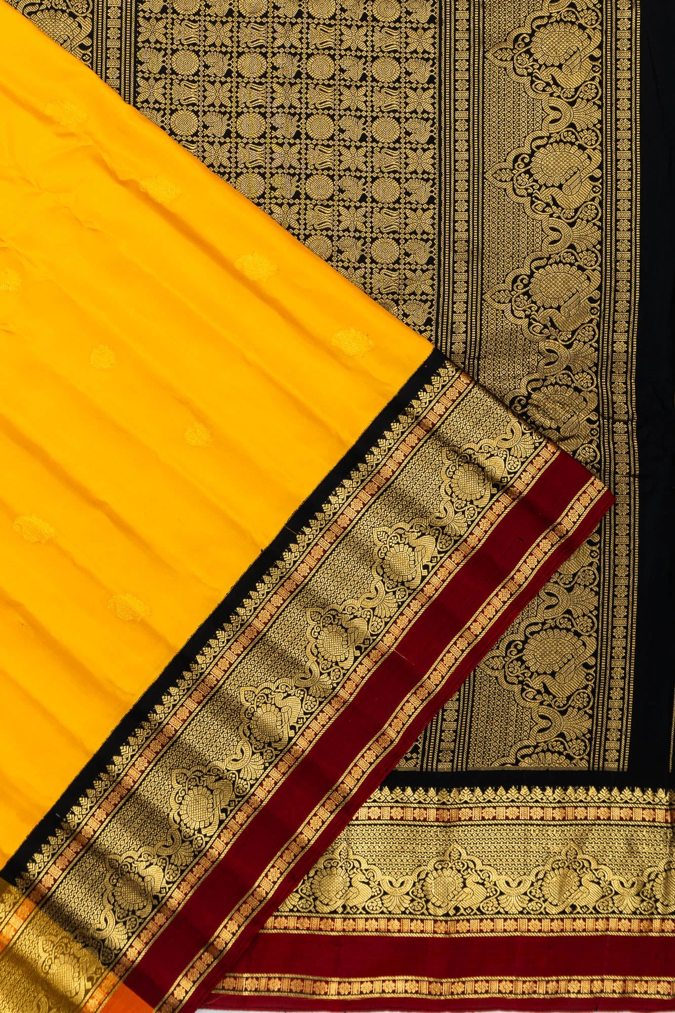 Gadwal Silk Butta Mustard Yellow Saree