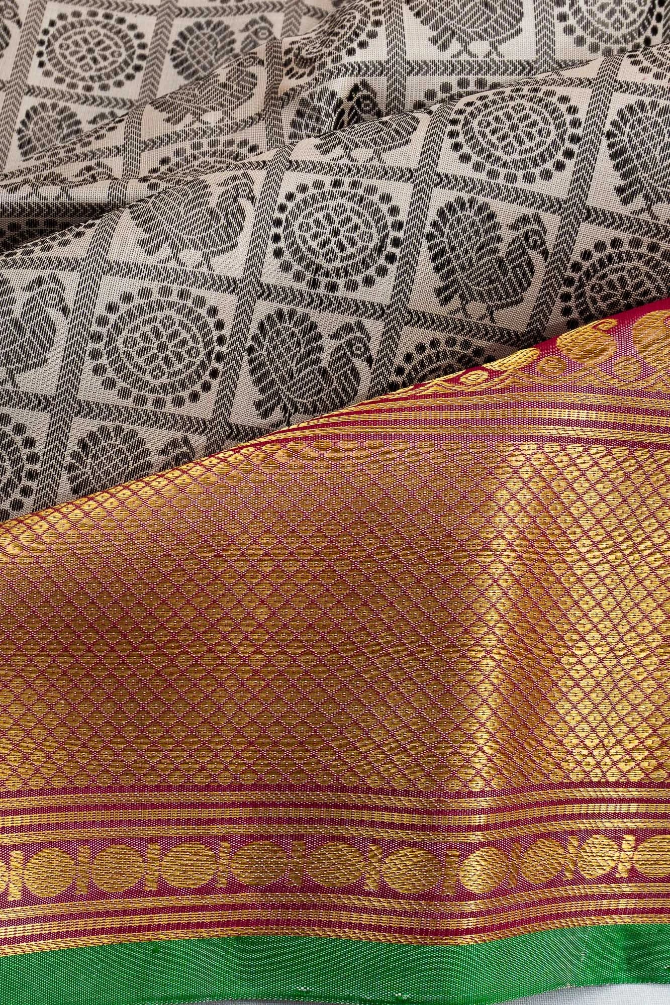 Gadwal Silk Checks And Butta Off White Saree