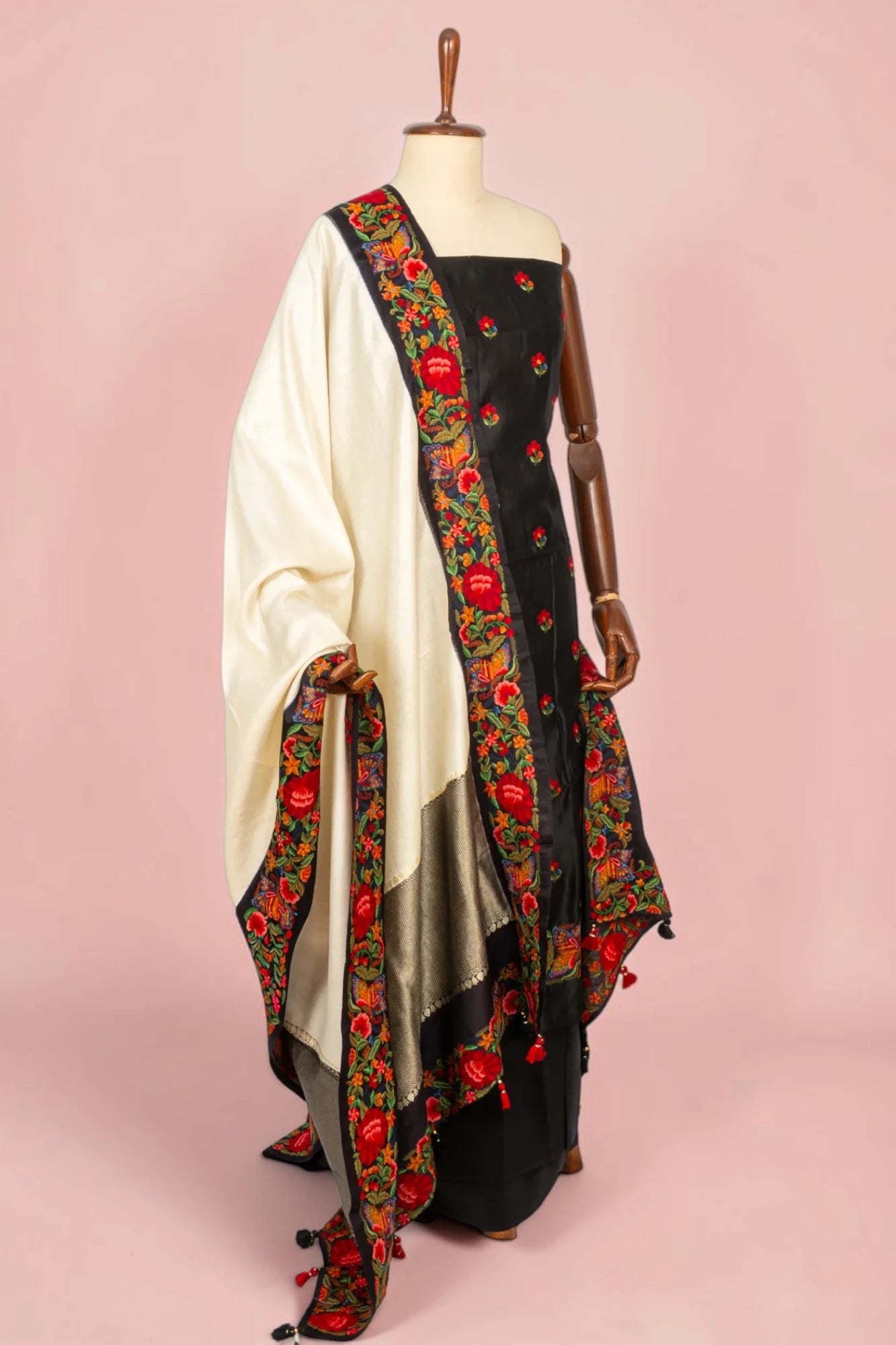 Soft Tussar Embroidery Black Salwar Suit Set