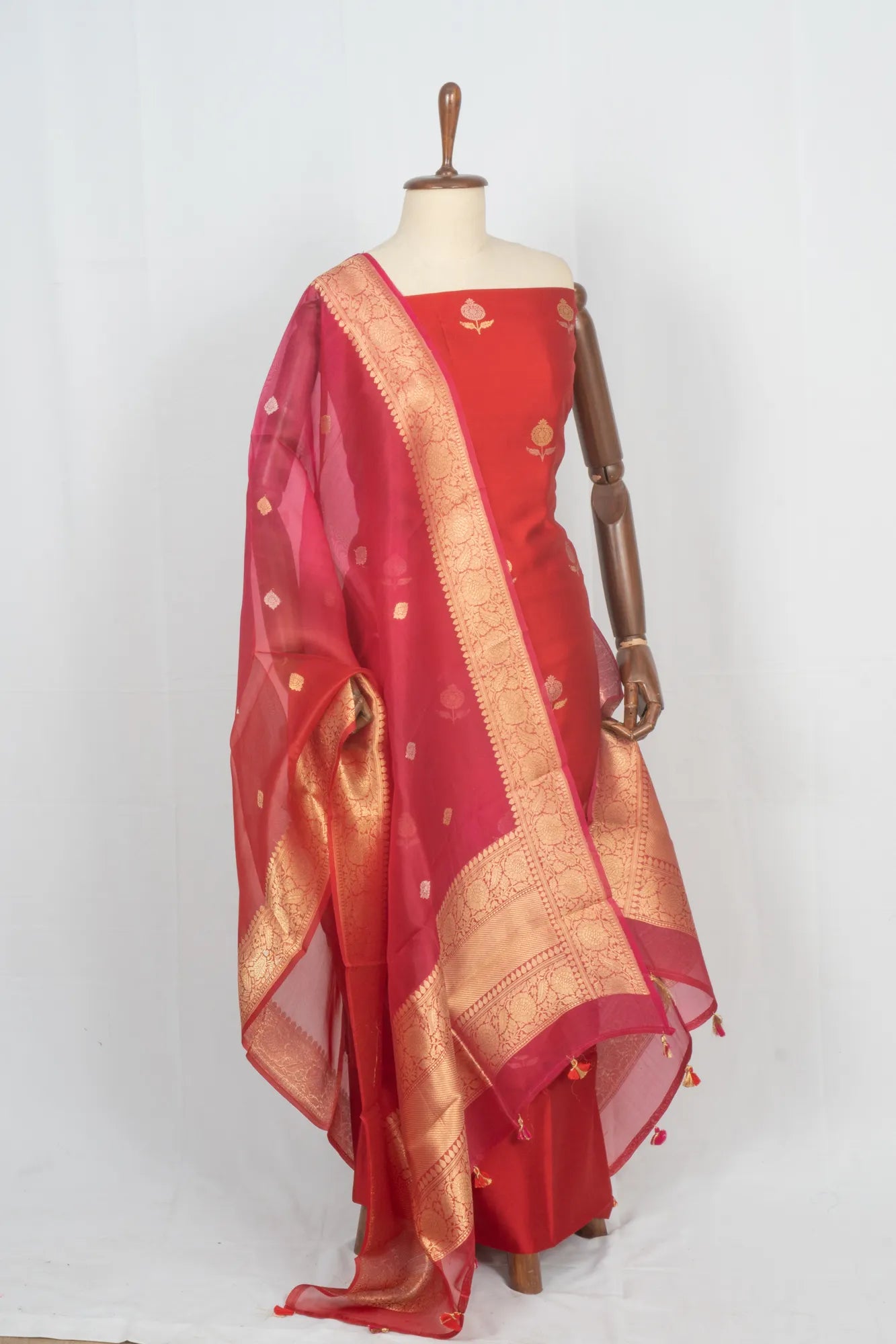 Banarasi Silk Butta Red Salwar Suit Set