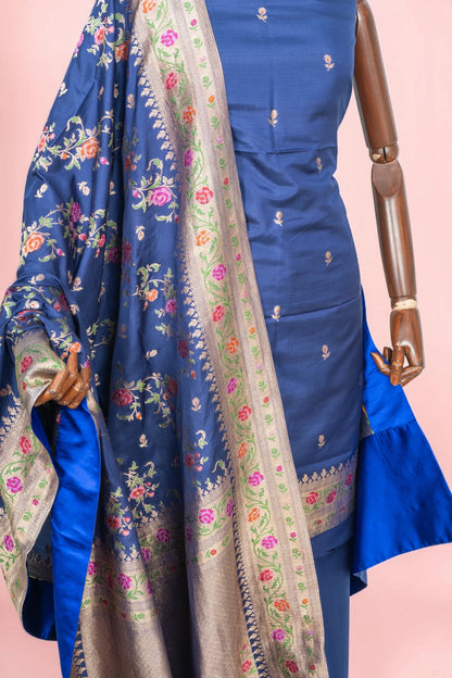 Banarasi Silk Butta Blue Salwar Suit Set