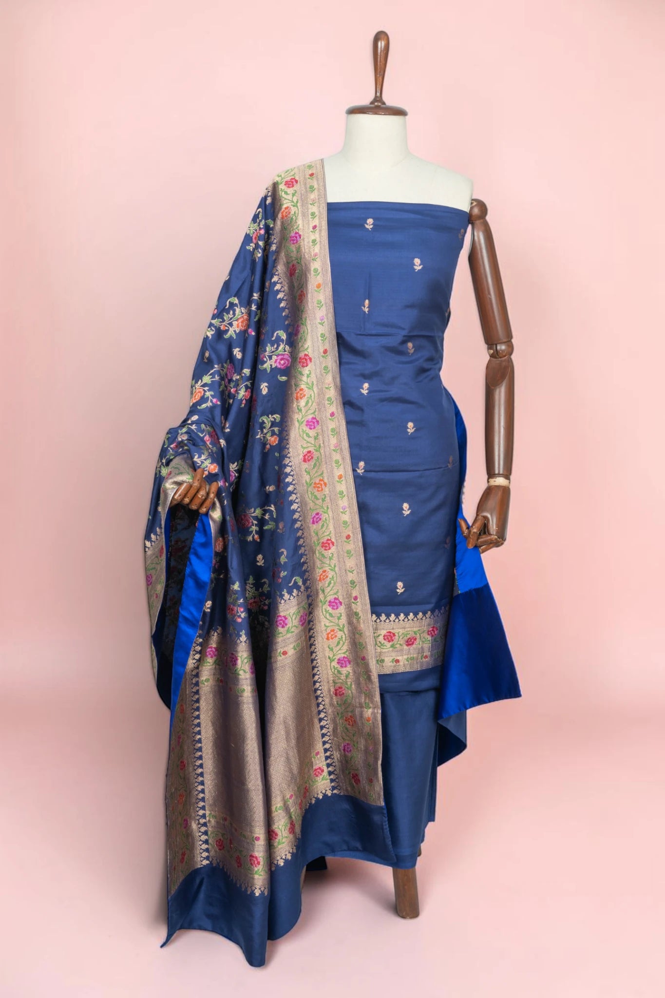 Banarasi Silk Butta Blue Salwar Suit Set