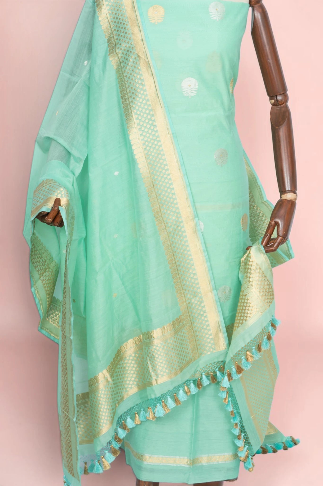 Maheswari Cotton Butta Pastel Green Salwar Suit Set