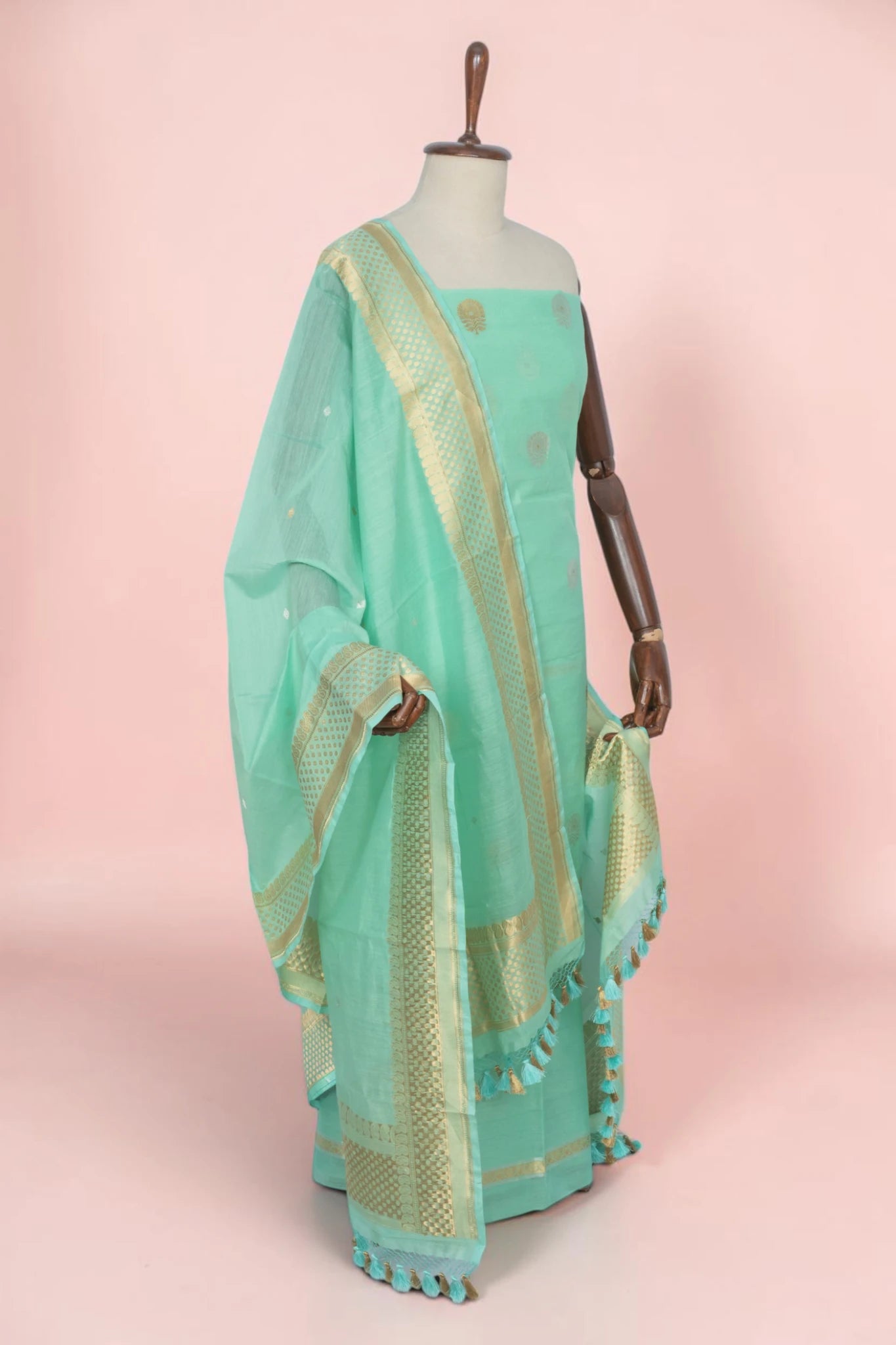 Maheswari Cotton Butta Pastel Green Salwar Suit Set
