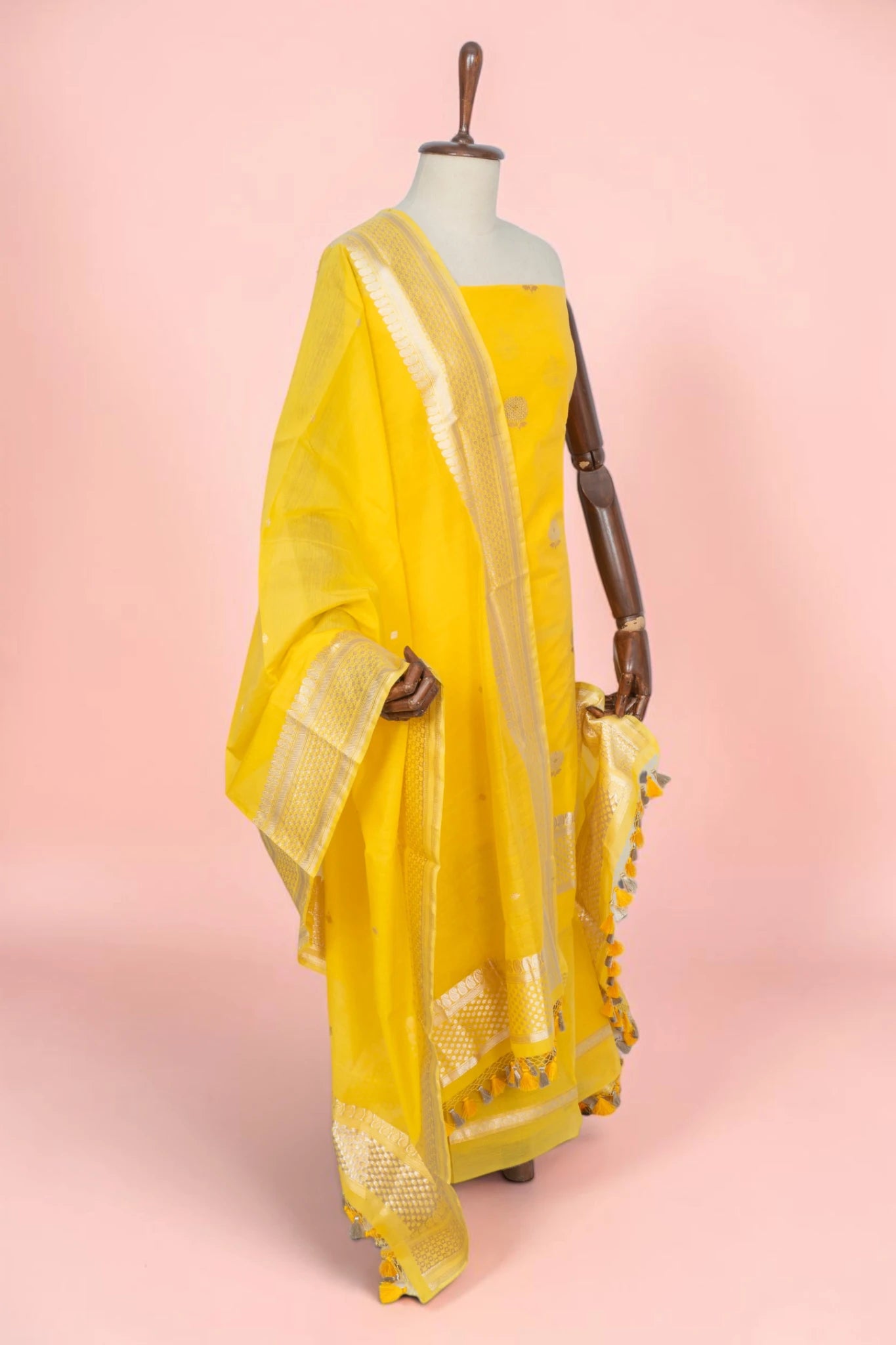 Maheswari Cotton Butta Yellow Salwar Suit Set