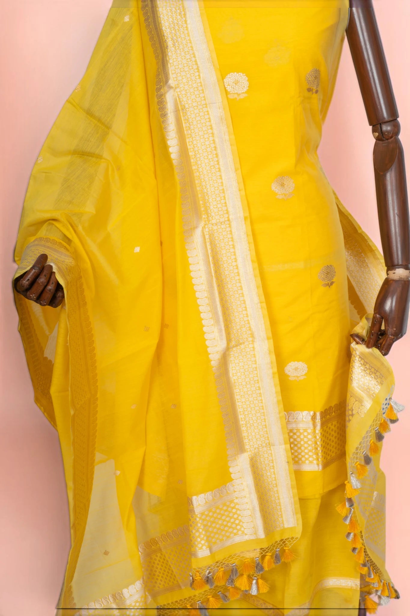 Maheswari Cotton Butta Yellow Salwar Suit Set