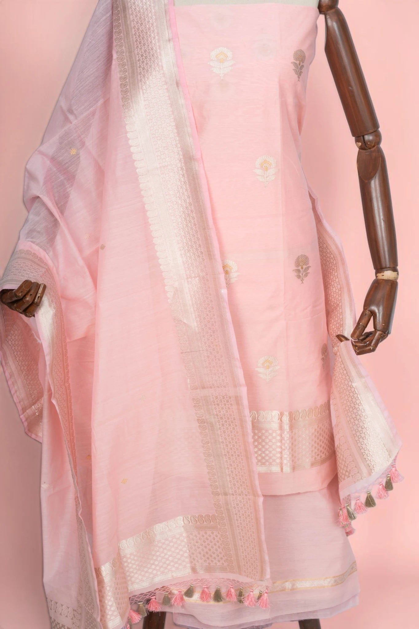 Maheswari Cotton Butta Baby Pink Salwar Suit Set