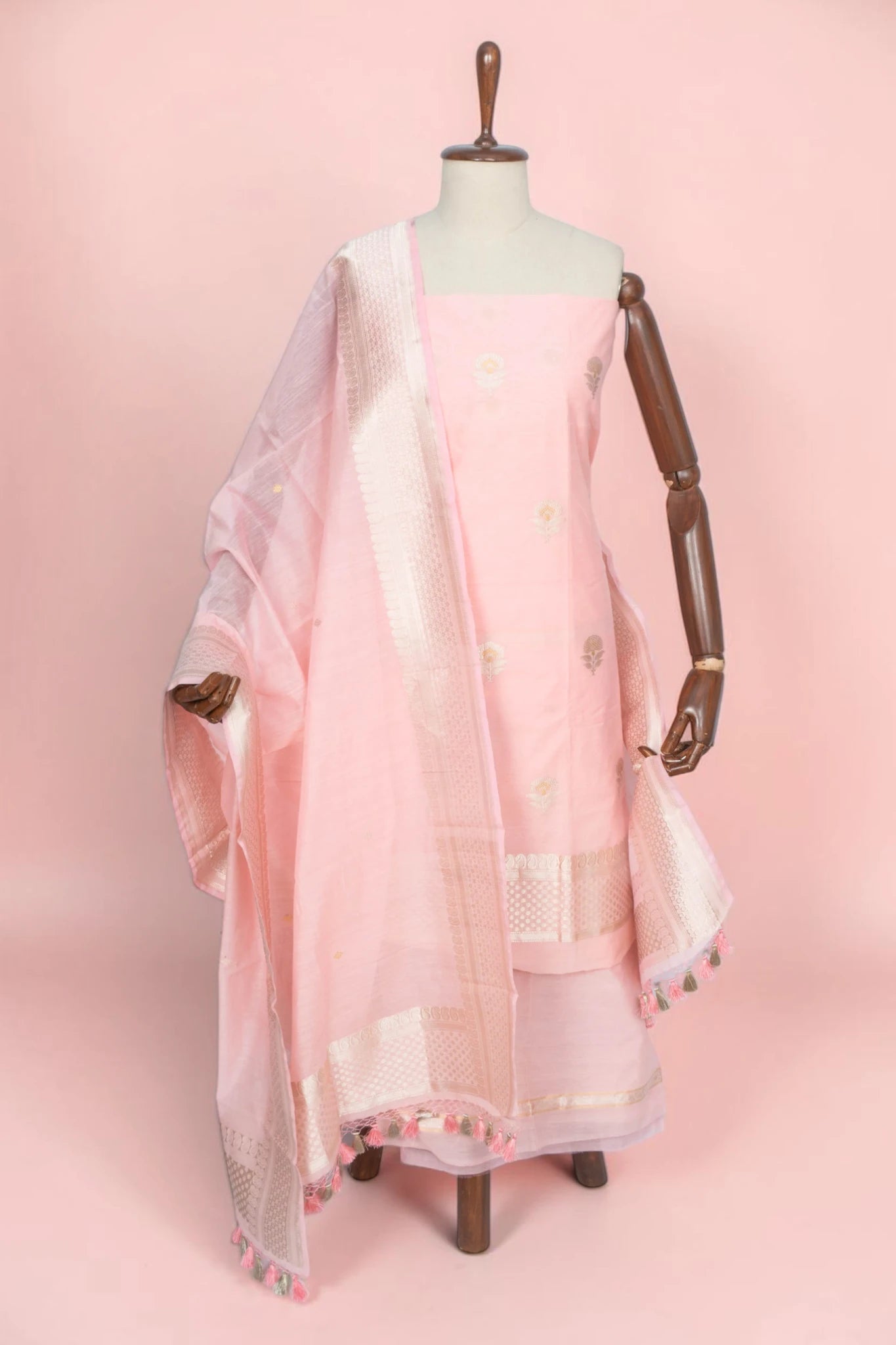 Maheswari Cotton Butta Baby Pink Salwar Suit Set