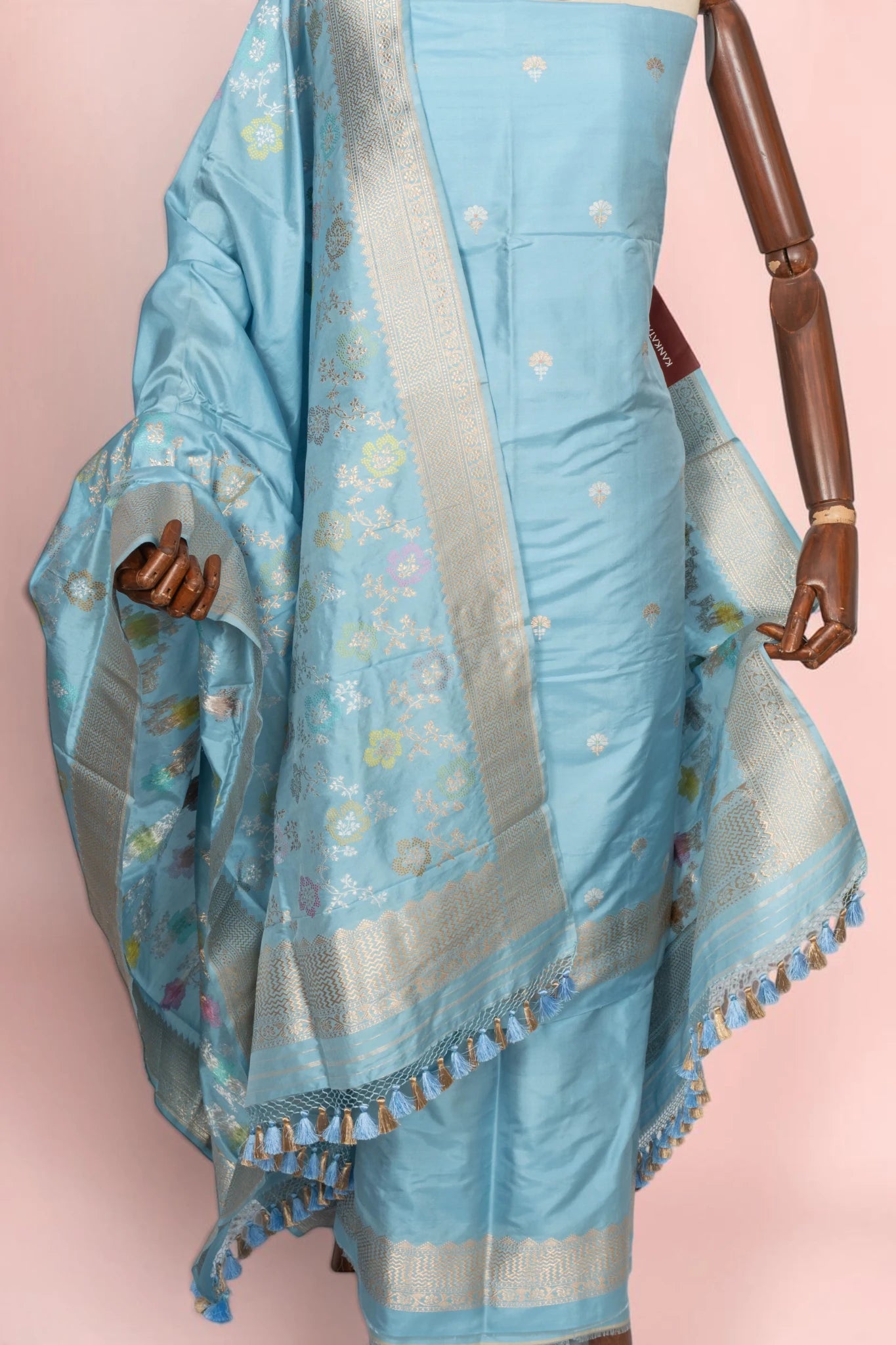 Banarasi Silk Butta Sky Blue Salwar Suit Set