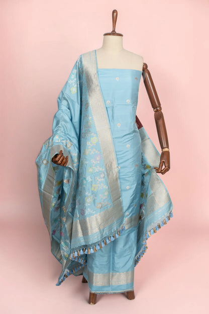 Banarasi Silk Butta Sky Blue Salwar Suit Set