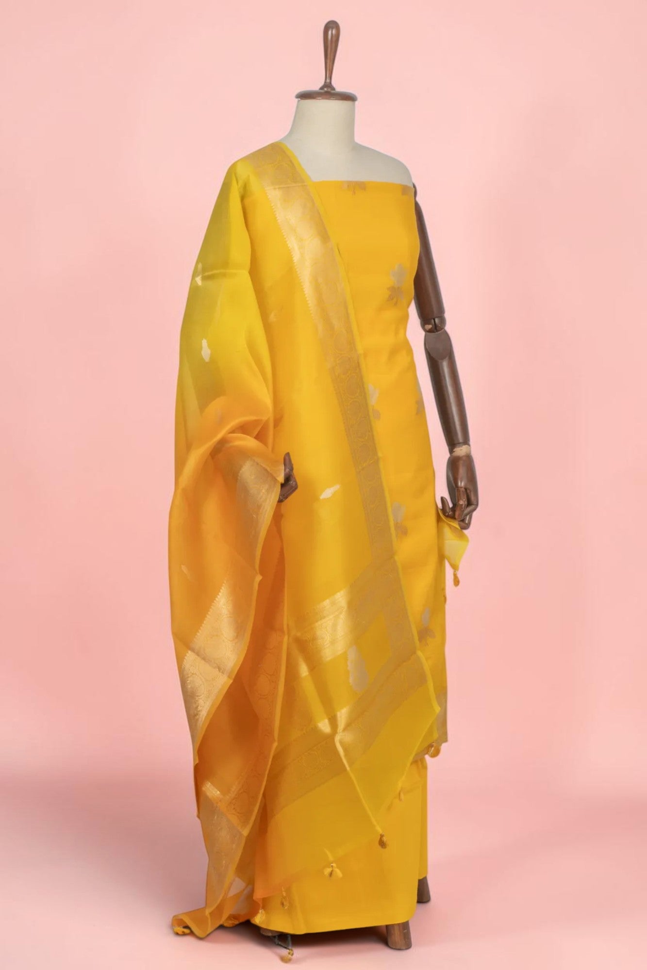 Banarasi Silk Butta Yellow Salwar Suit Set
