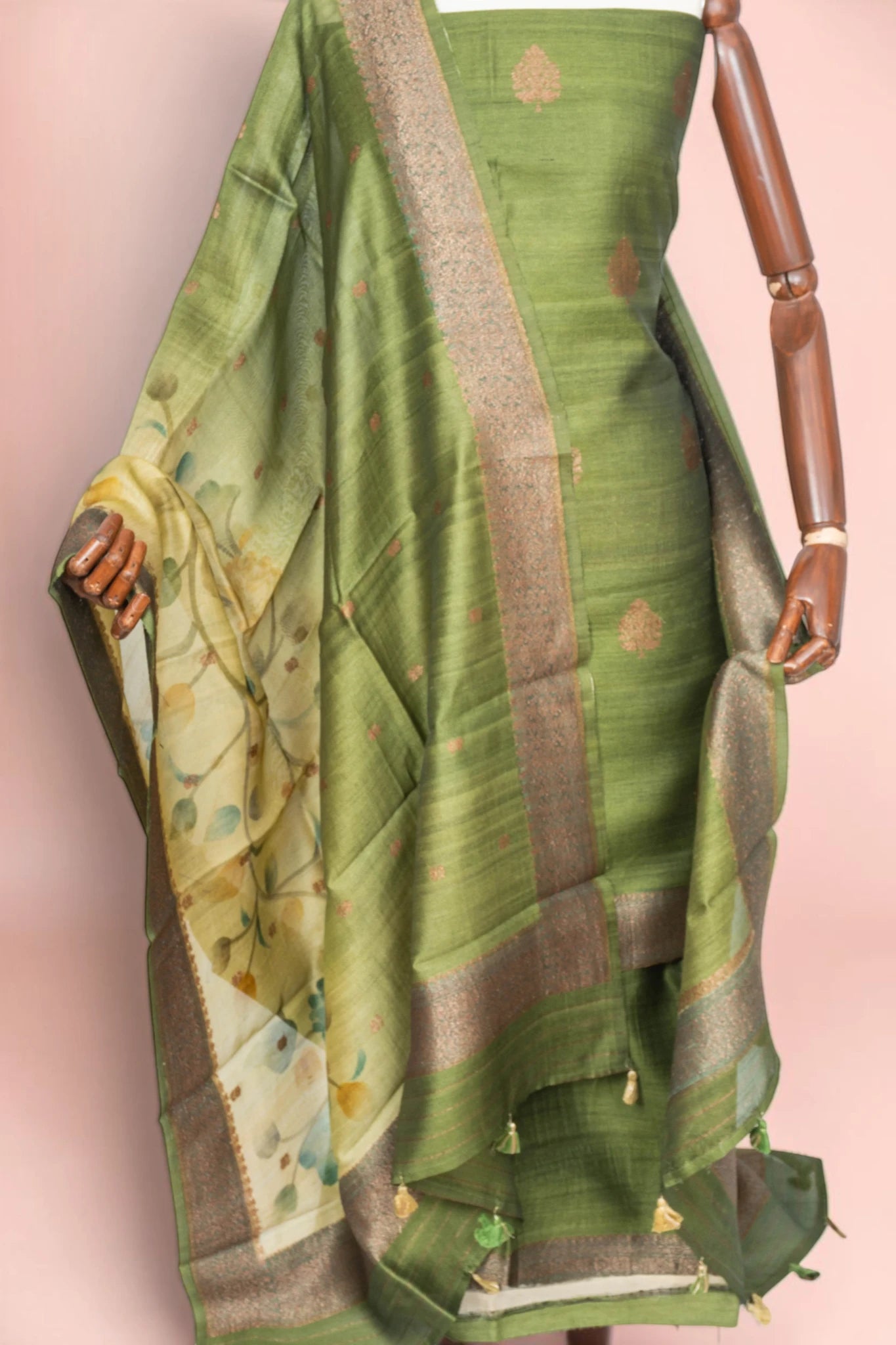 Banarasi Tussar Butta Green Salwar Suit Set