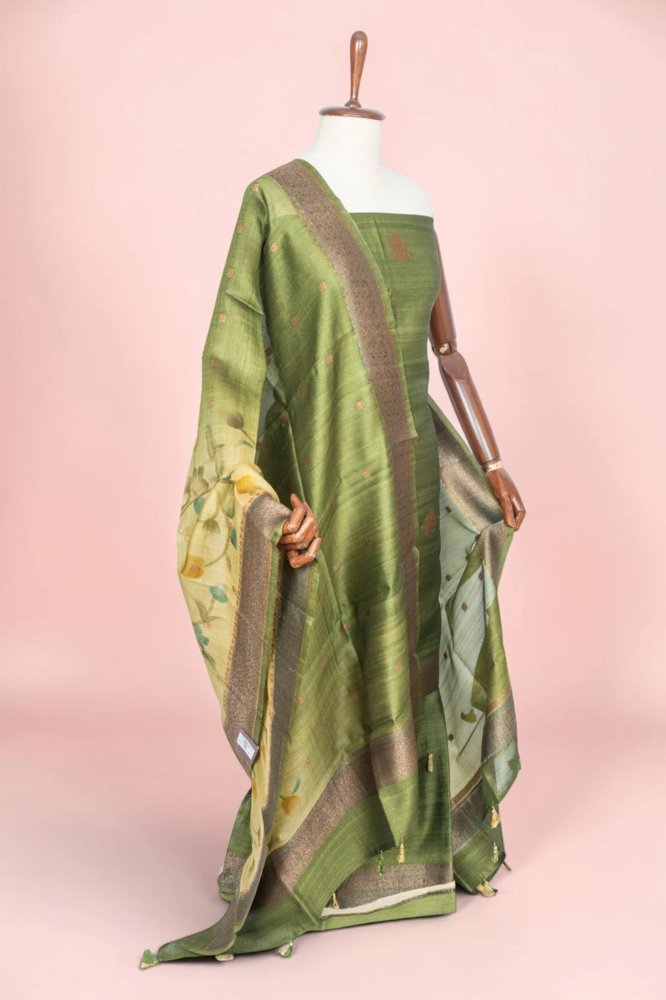 Banarasi Tussar Butta Green Salwar Suit Set