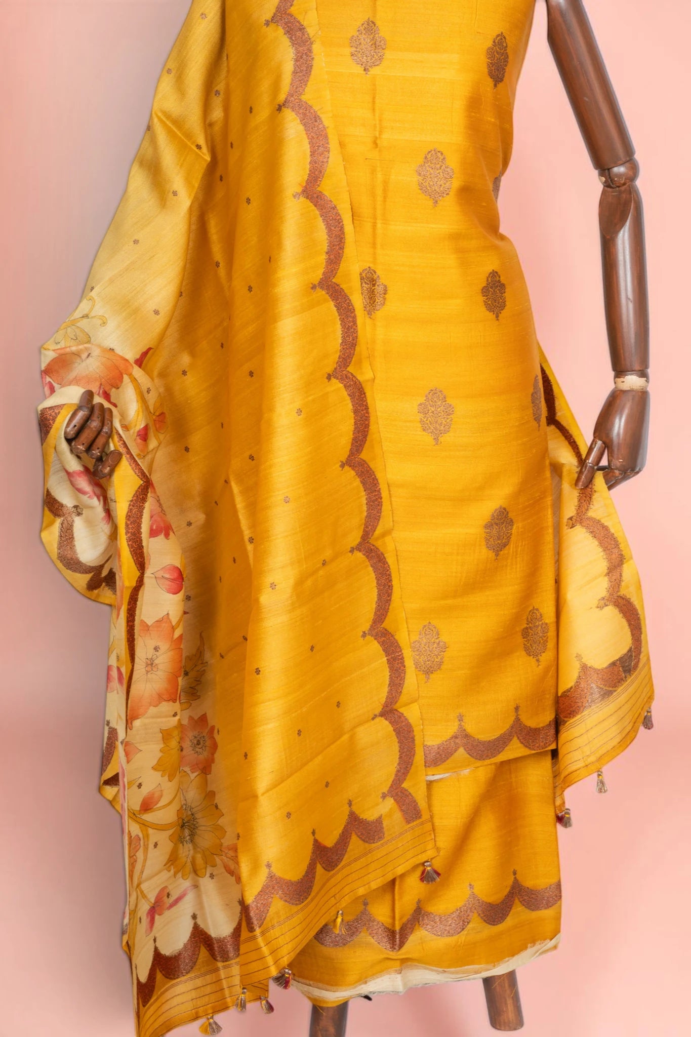 Banarasi Tussar Butta Yellow Salwar Suit Set