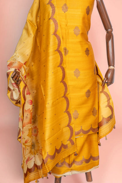Banarasi Tussar Butta Yellow Salwar Suit Set