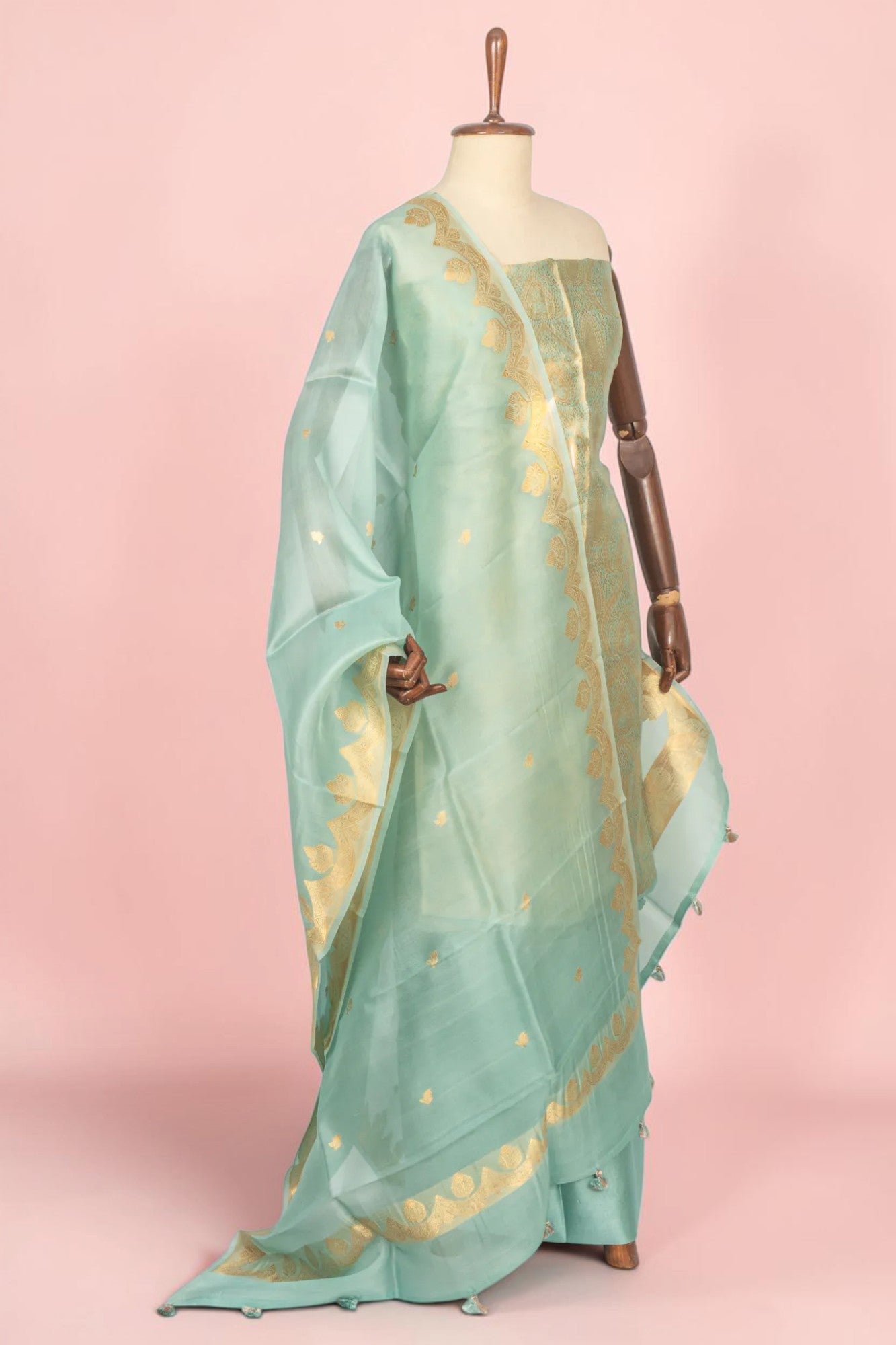 Banarasi Silk Tissue Brocade Pastel Blue Salwar Suit Set