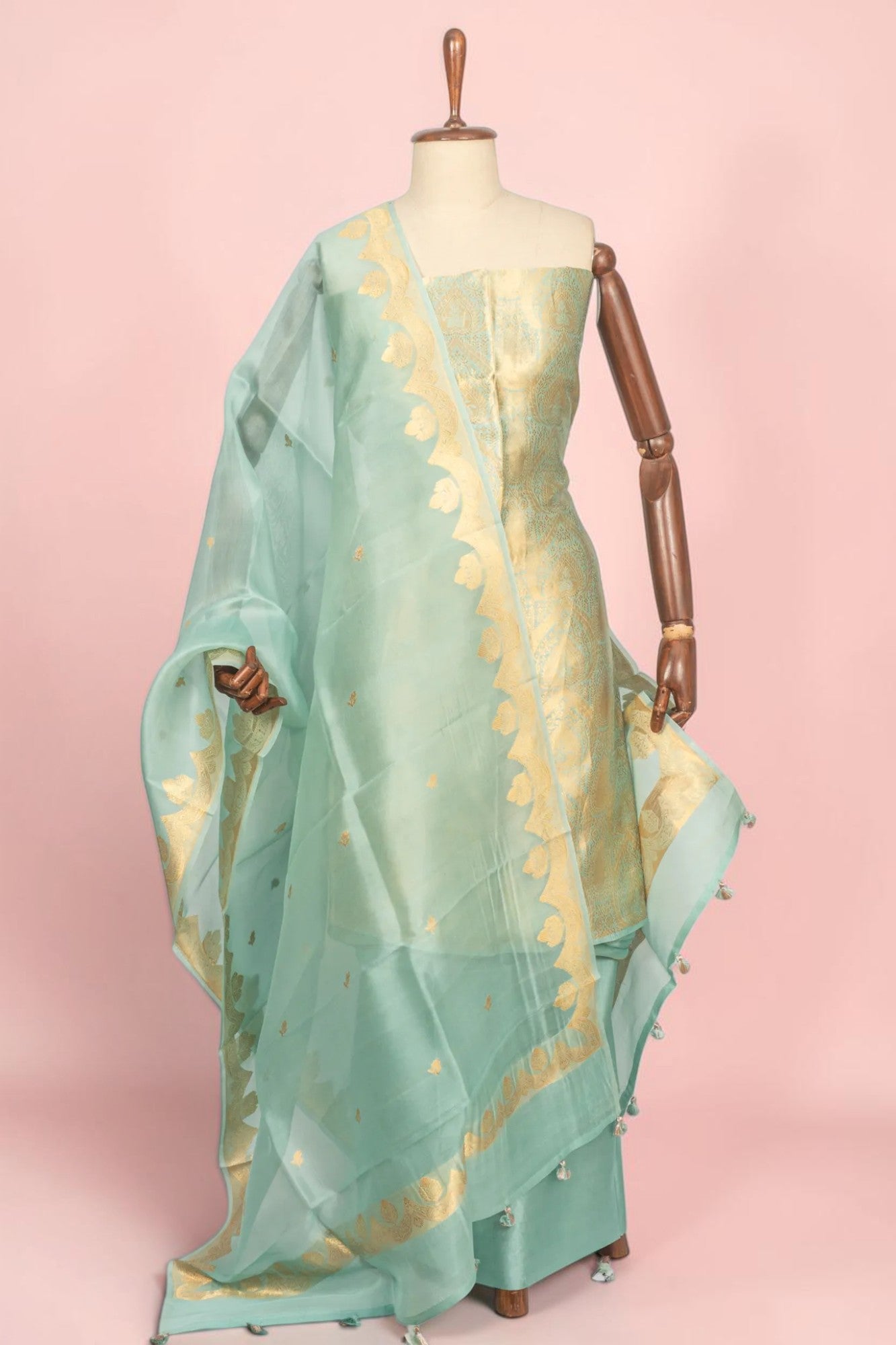 Banarasi Silk Tissue Brocade Pastel Blue Salwar Suit Set