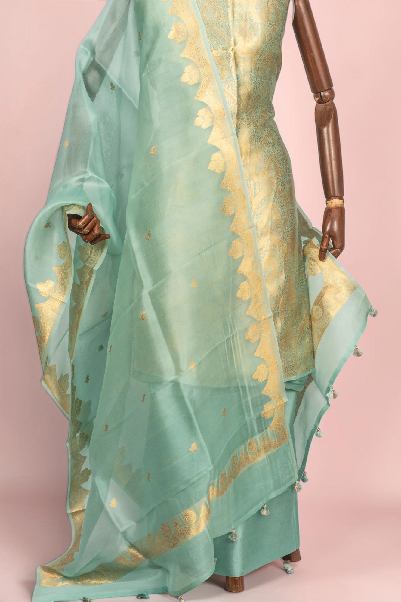 Banarasi Silk Tissue Brocade Pastel Blue Salwar Suit Set