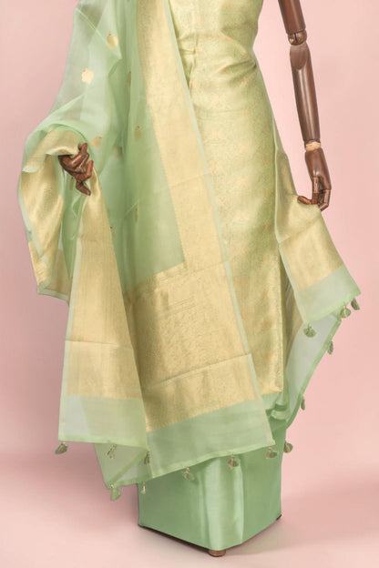 Banarasi Silk Tissue Brocade Pista Green Salwar Suit Set