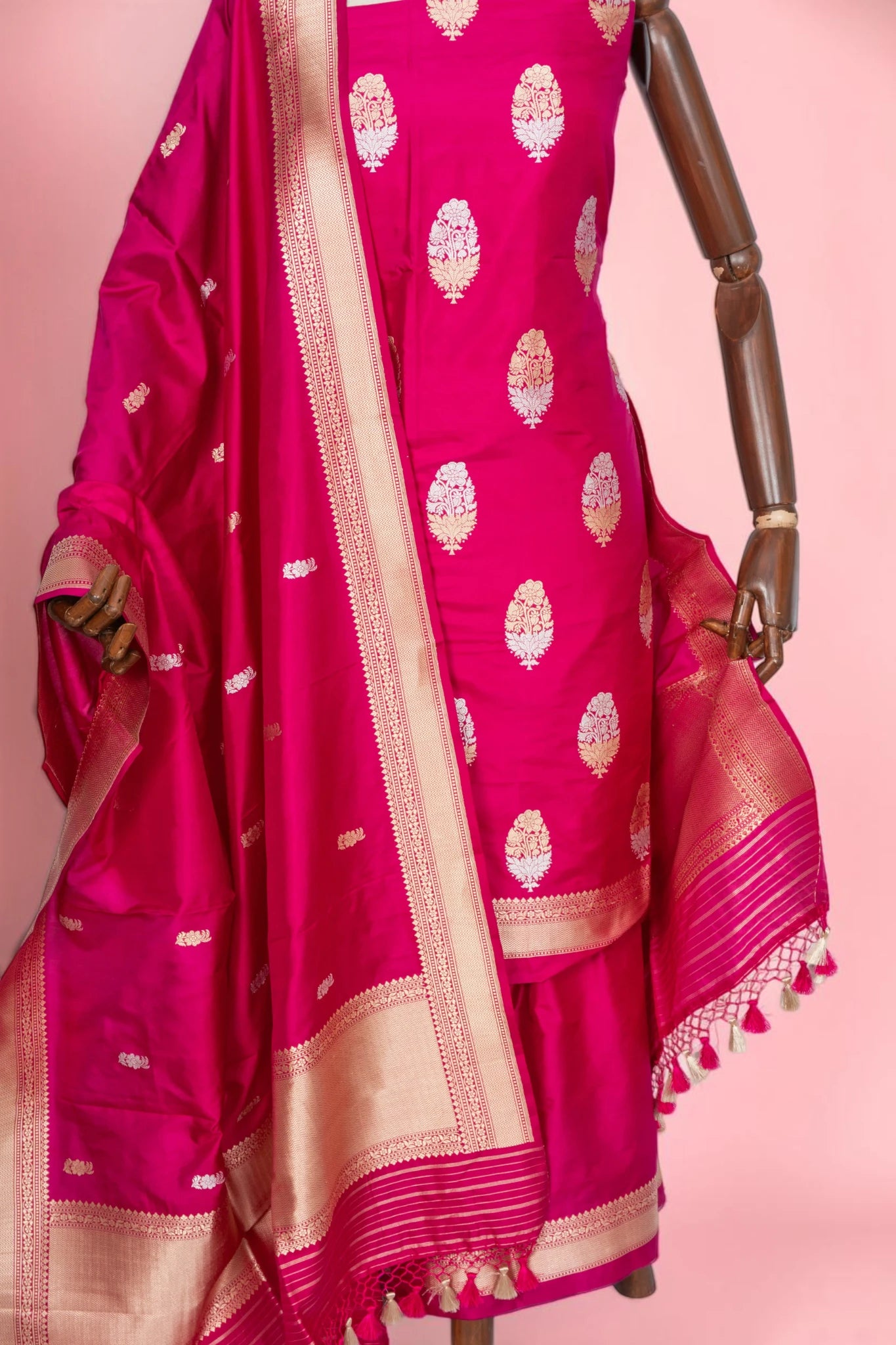 Banarasi Silk Butta Rani Pink Salwar Suit Set