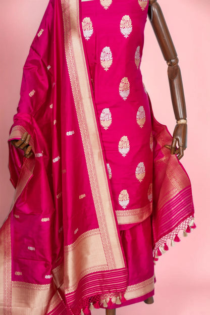 Banarasi Silk Butta Rani Pink Salwar Suit Set