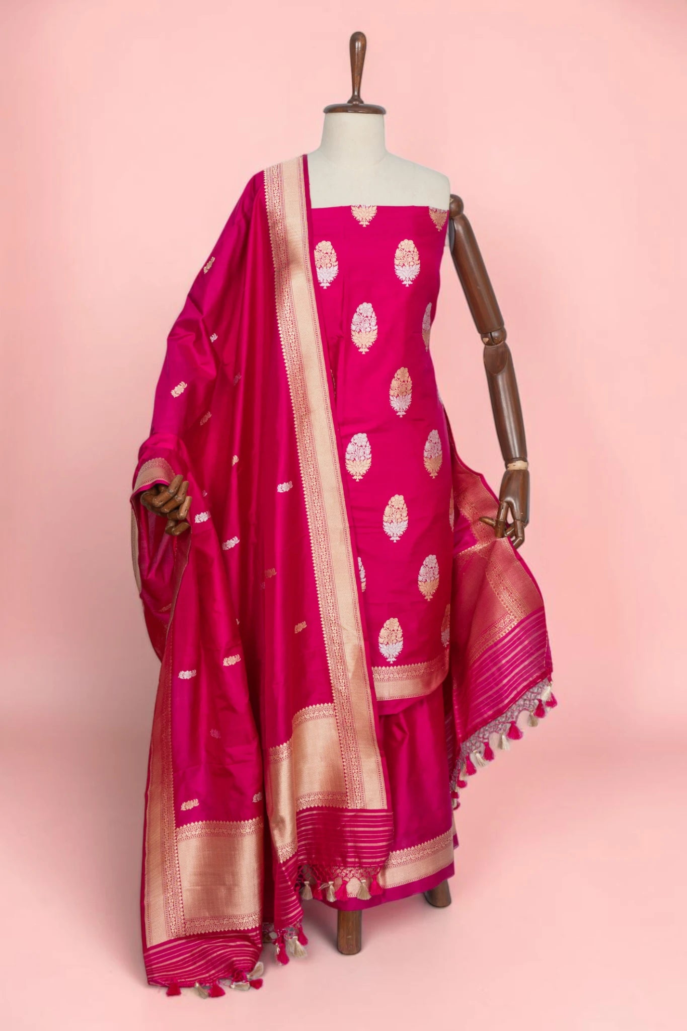 Banarasi Silk Butta Rani Pink Salwar Suit Set