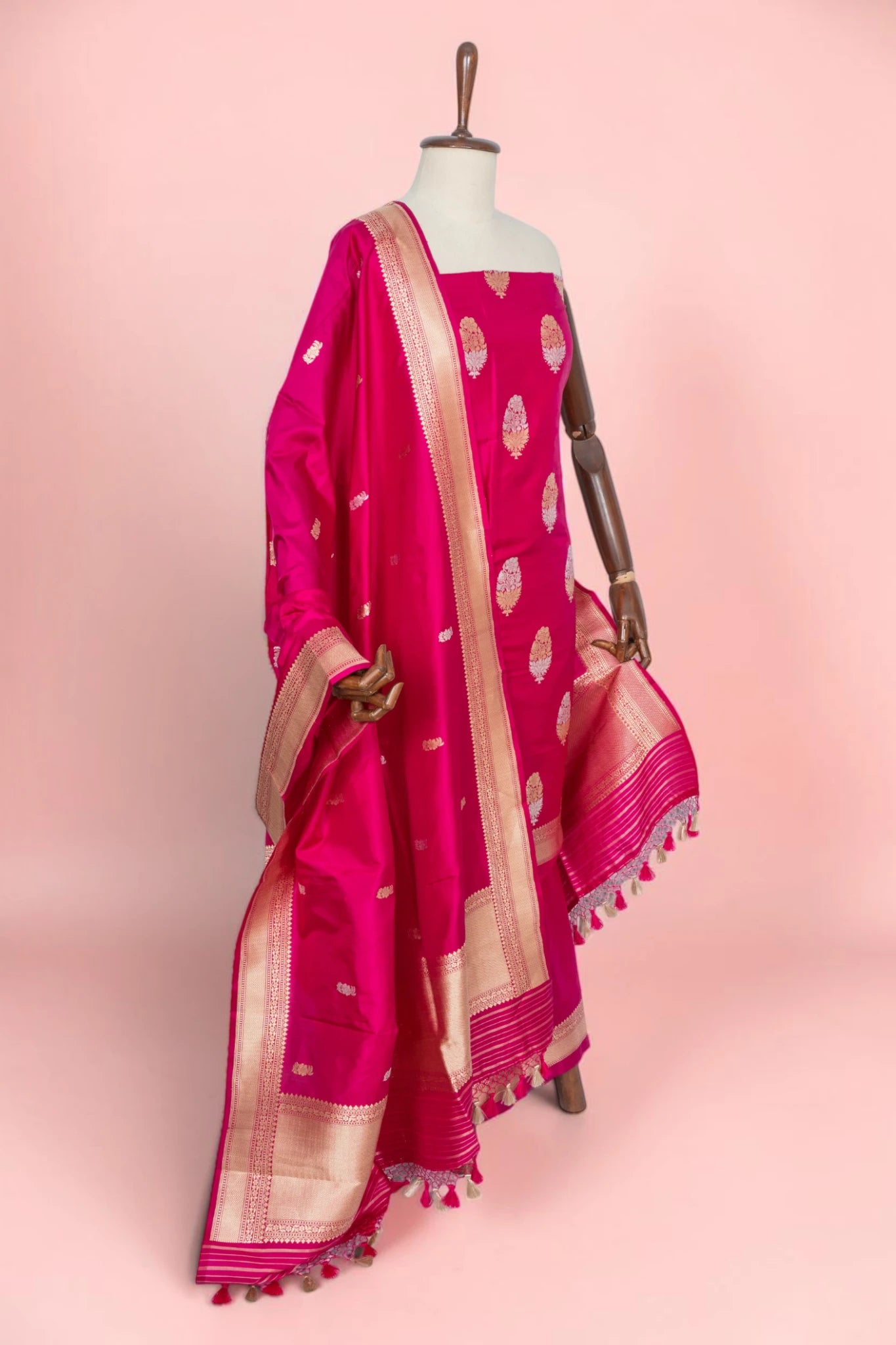 Banarasi Silk Butta Rani Pink Salwar Suit Set