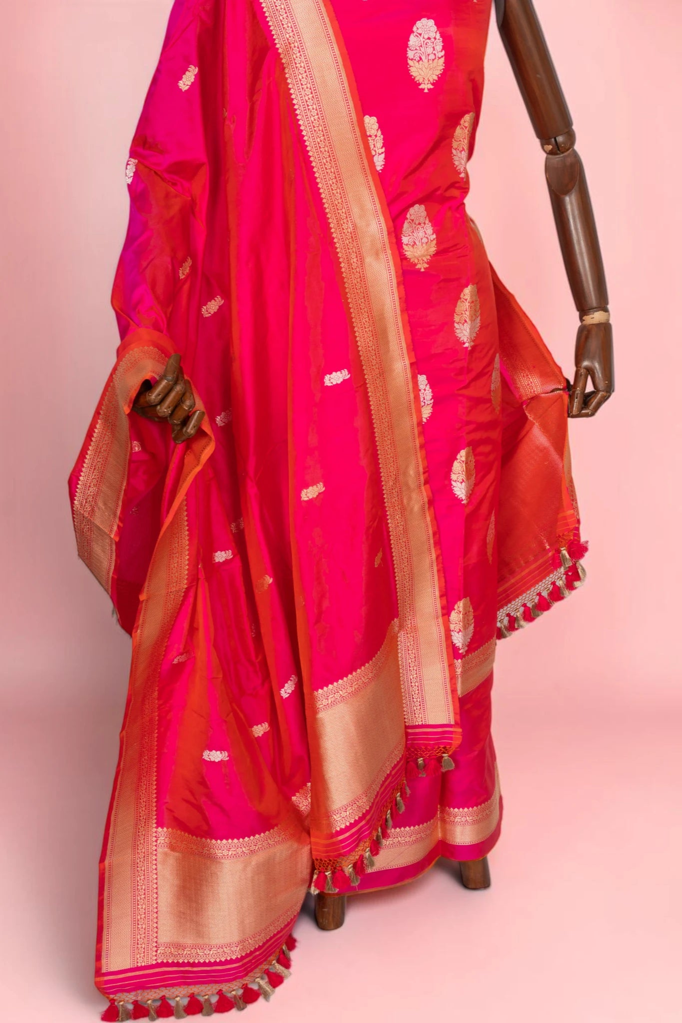 Banarasi Silk Butta Dual Tone Pink And Orange Salwar Suit Set