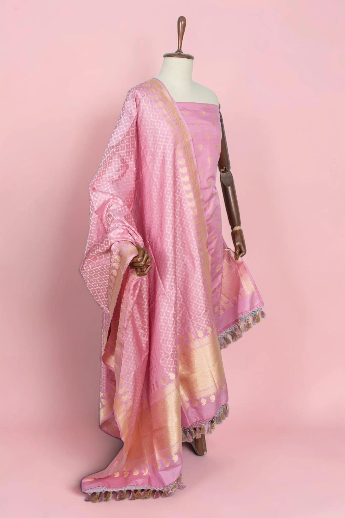 Banarasi Silk Butta Baby Pink Salwar Suit Set