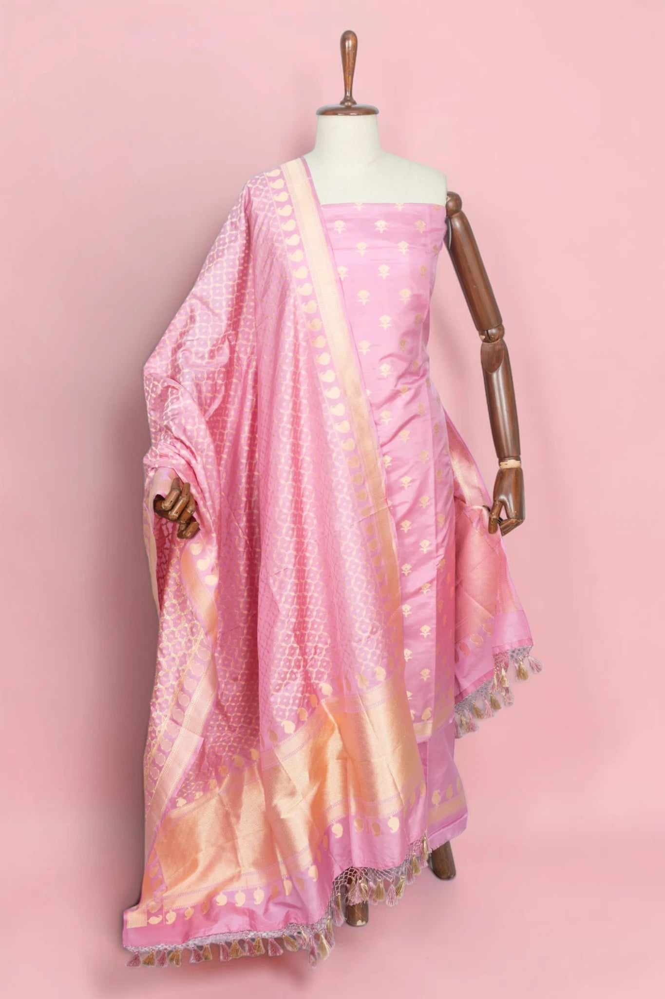 Banarasi Silk Butta Baby Pink Salwar Suit Set