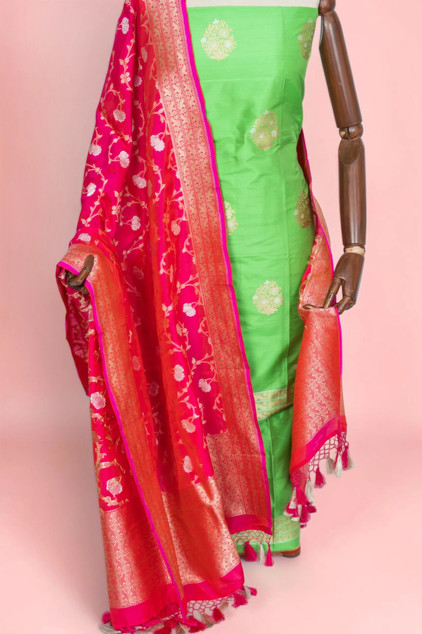 Banarasi Silk Butta Green Salwar Suit Set