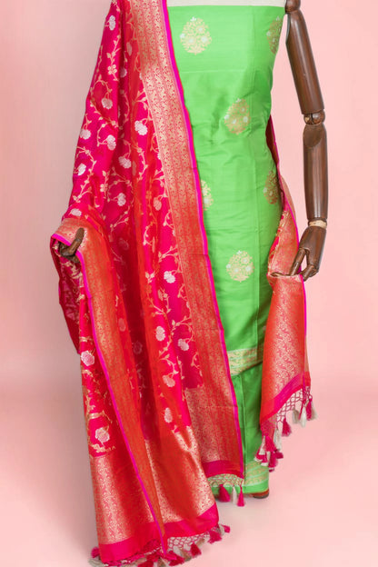 Banarasi Silk Butta Green Salwar Suit Set