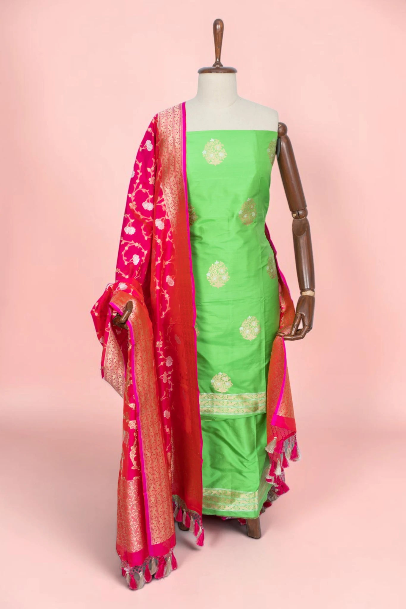 Banarasi Silk Butta Green Salwar Suit Set