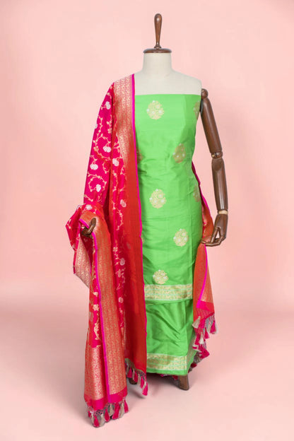 Banarasi Silk Butta Green Salwar Suit Set