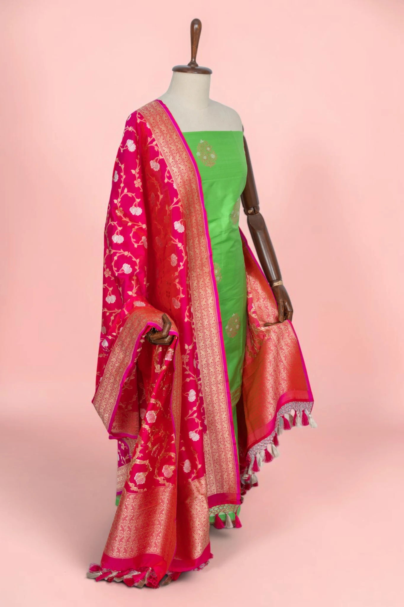 Banarasi Silk Butta Green Salwar Suit Set