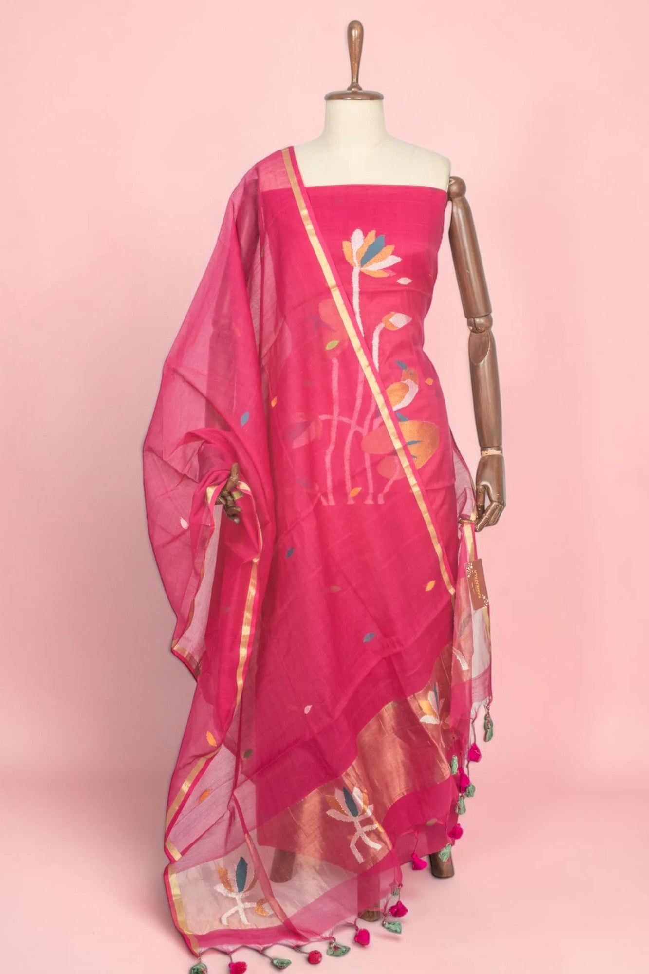 Phulia Cotton Jamdani Butta Pink Salwar Suit Set