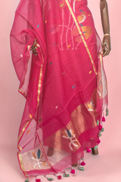 Phulia Cotton Jamdani Butta Pink Salwar Suit Set