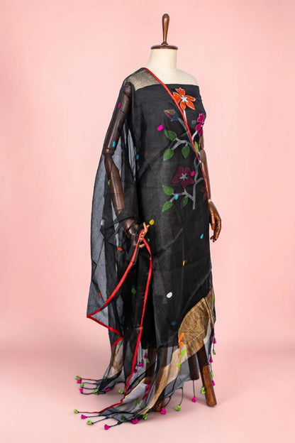 Phulia Cotton Jamdani Butta Black Salwar Suit Set