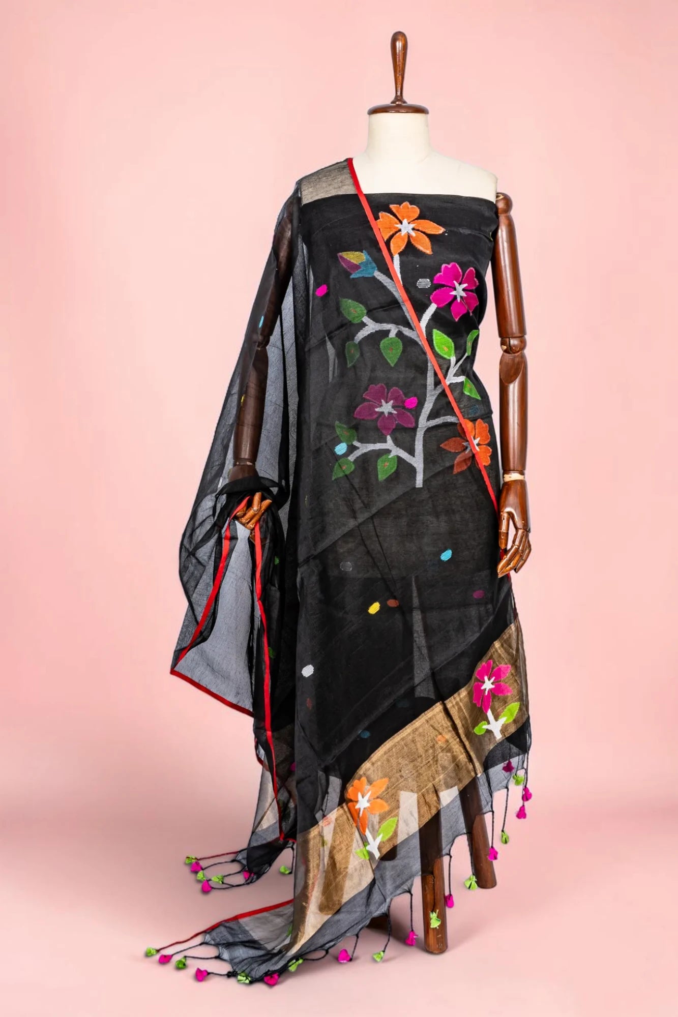 Phulia Cotton Jamdani Butta Black Salwar Suit Set