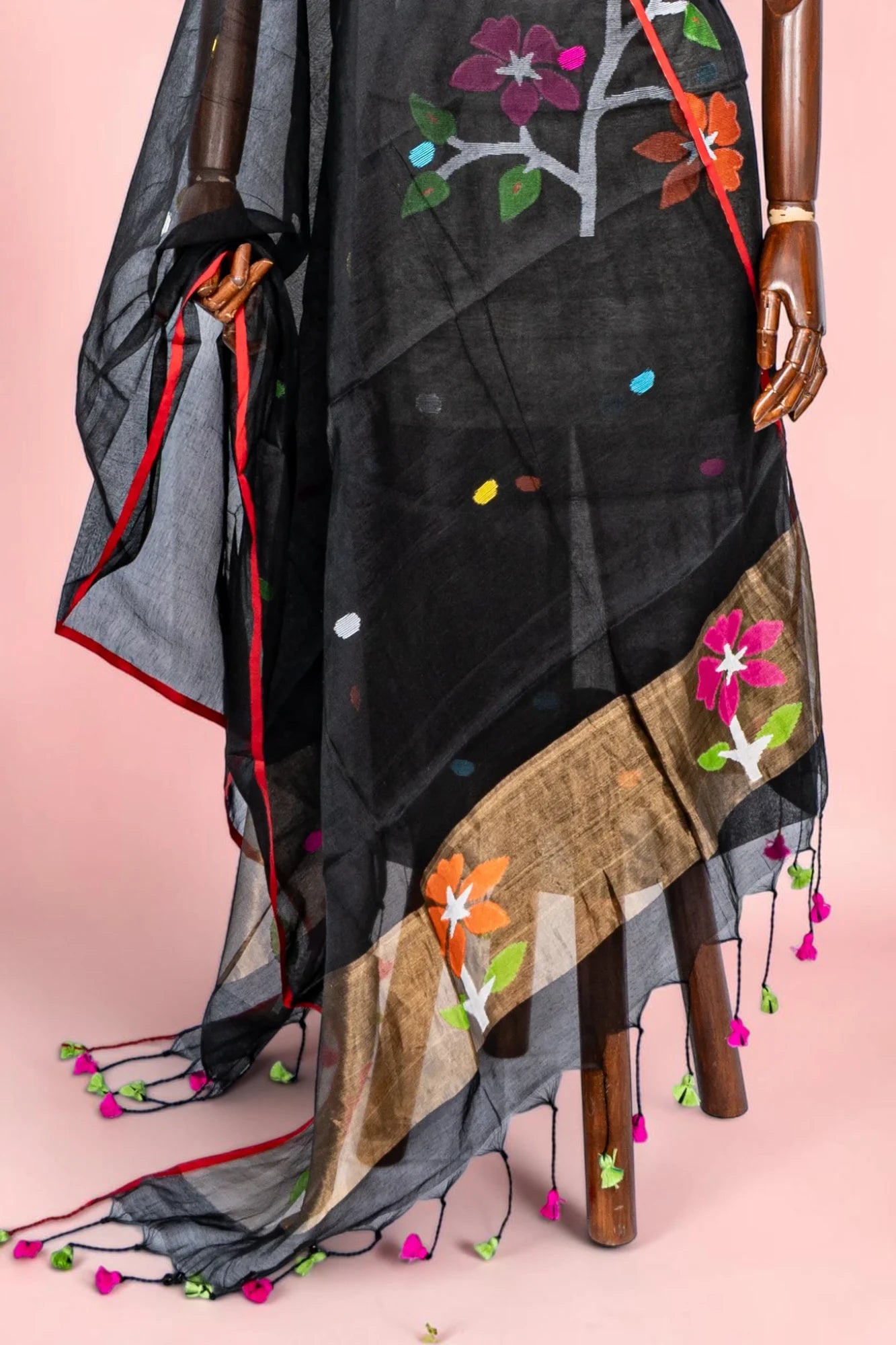 Phulia Cotton Jamdani Butta Black Salwar Suit Set