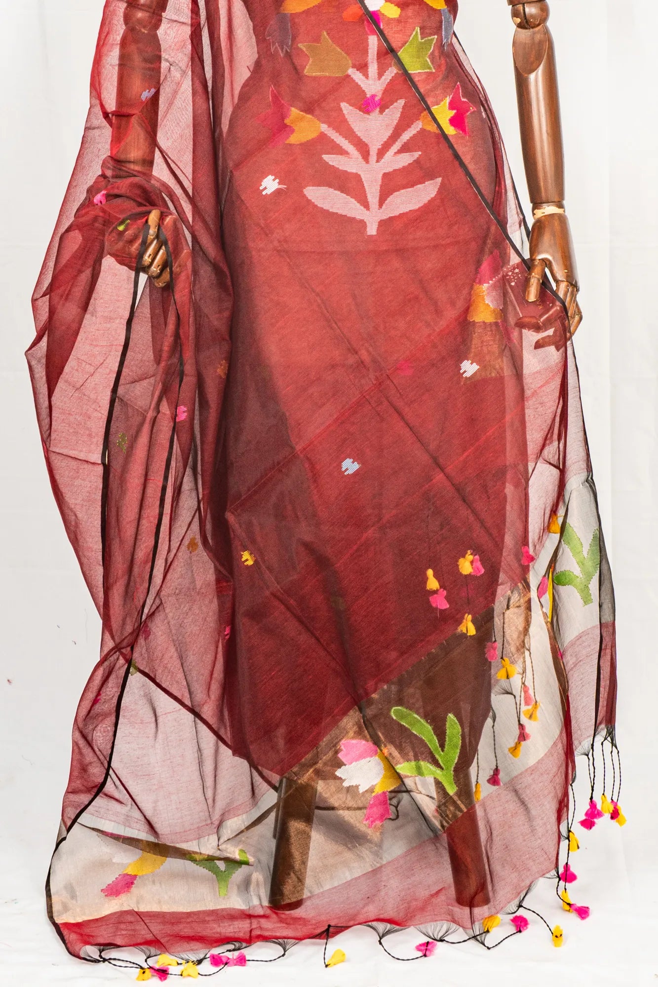 Phulia Cotton Jamdani Butta Maroon Salwar Suit Set