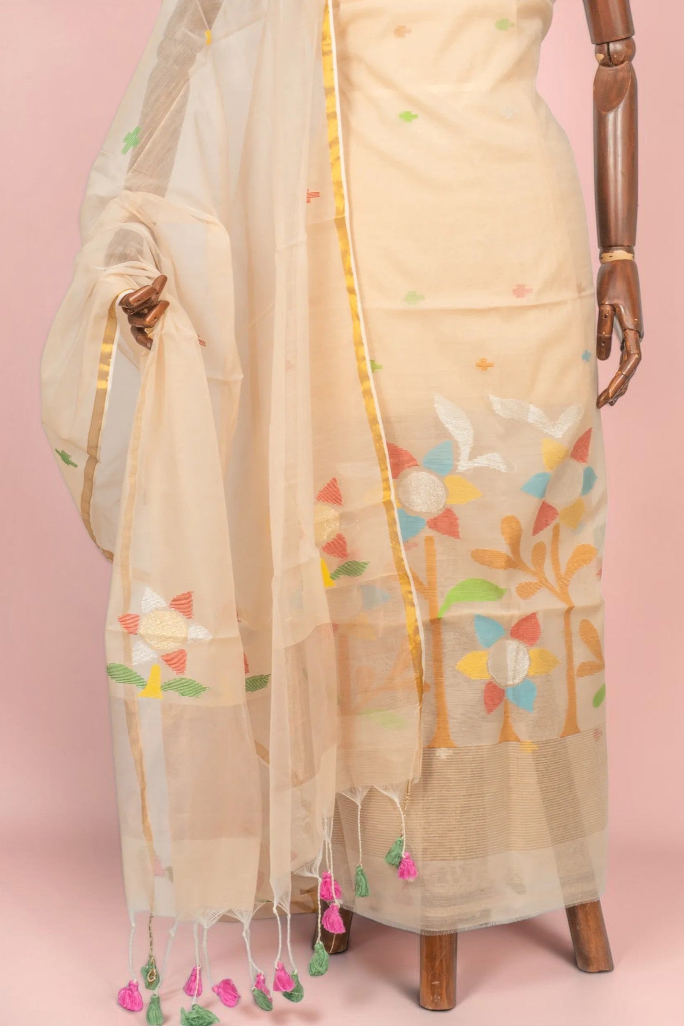 Phulia Cotton Jamdani Butta Peach Salwar Suit Set