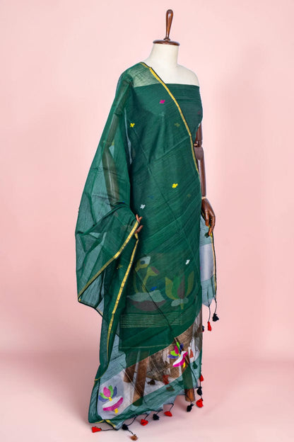 Phulia Cotton Jamdani Butta Dark Green Salwar Suit Set