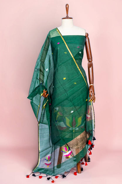 Phulia Cotton Jamdani Butta Dark Green Salwar Suit Set