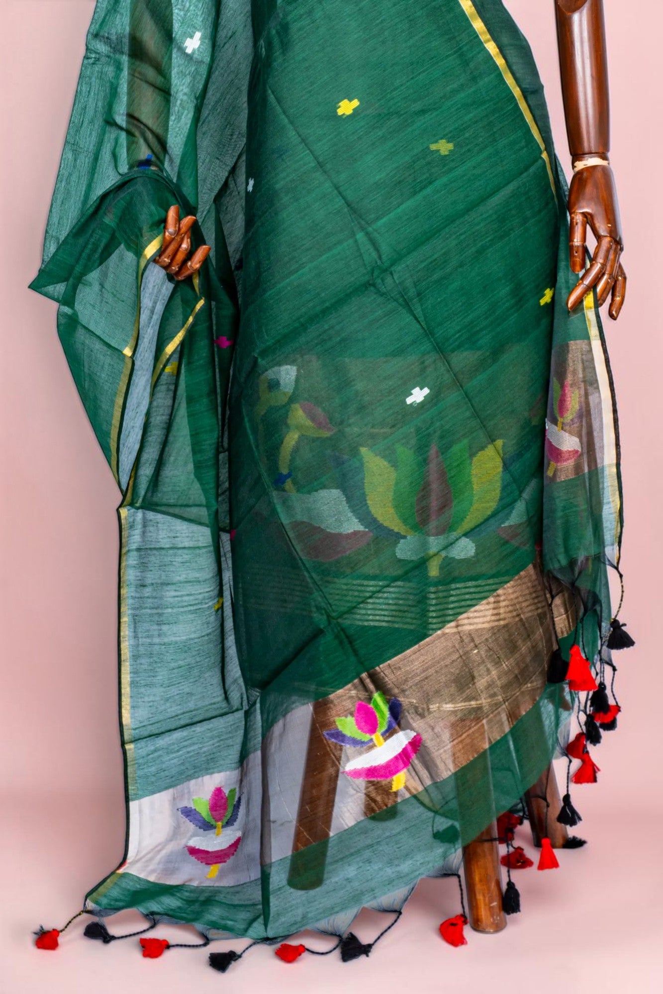 Phulia Cotton Jamdani Butta Dark Green Salwar Suit Set