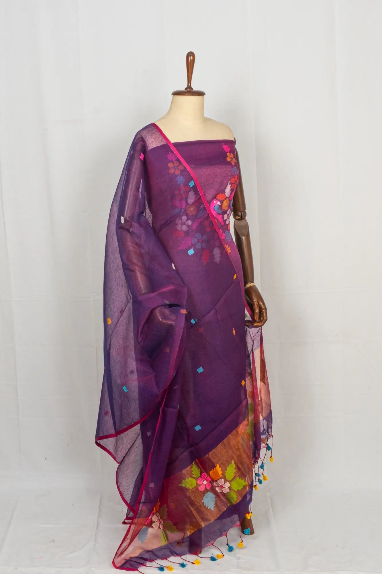 Phulia Cotton Jamdani Butta Purple Salwar Suit Set