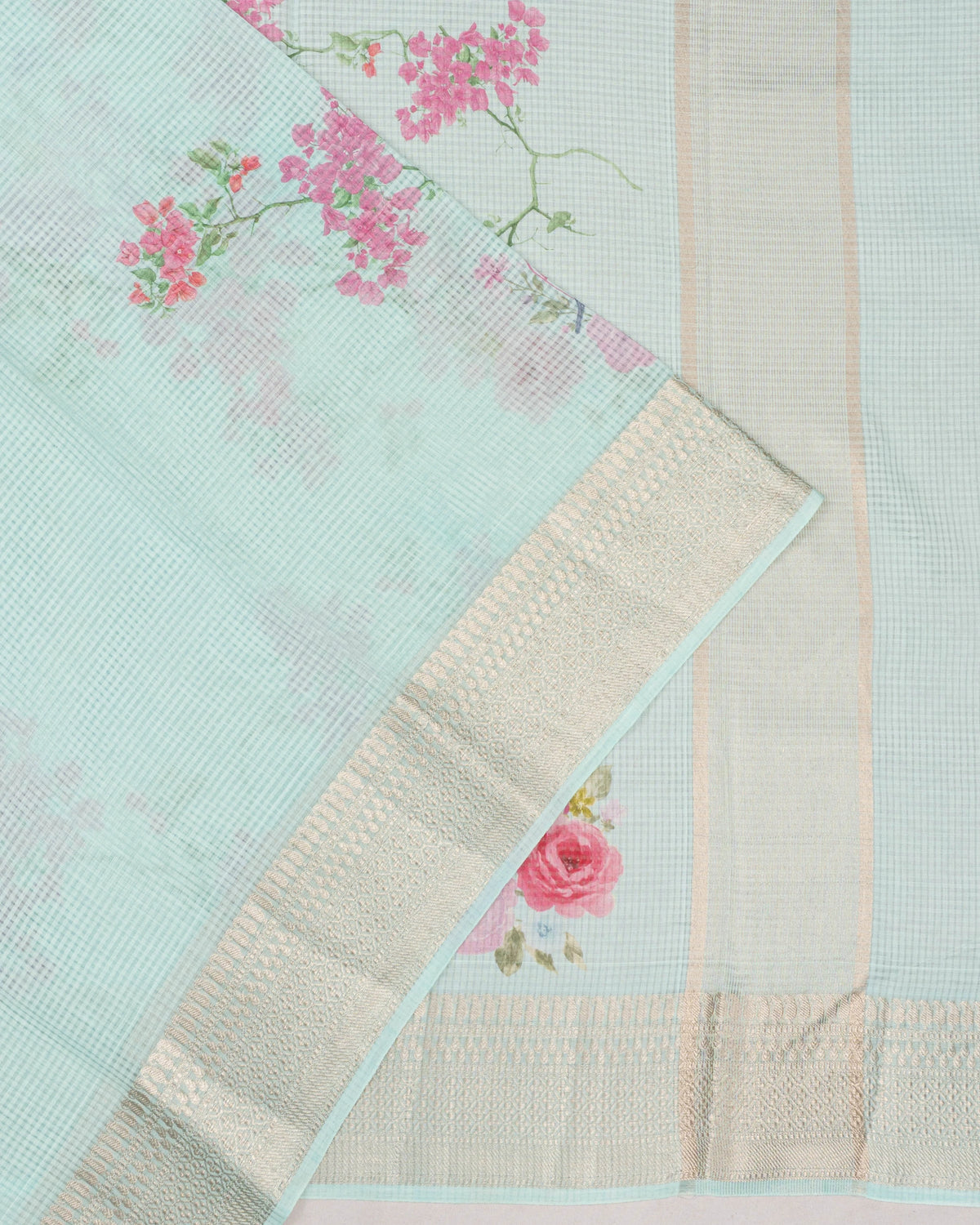 Kota Silk Floral Printed Sky Blue Saree
