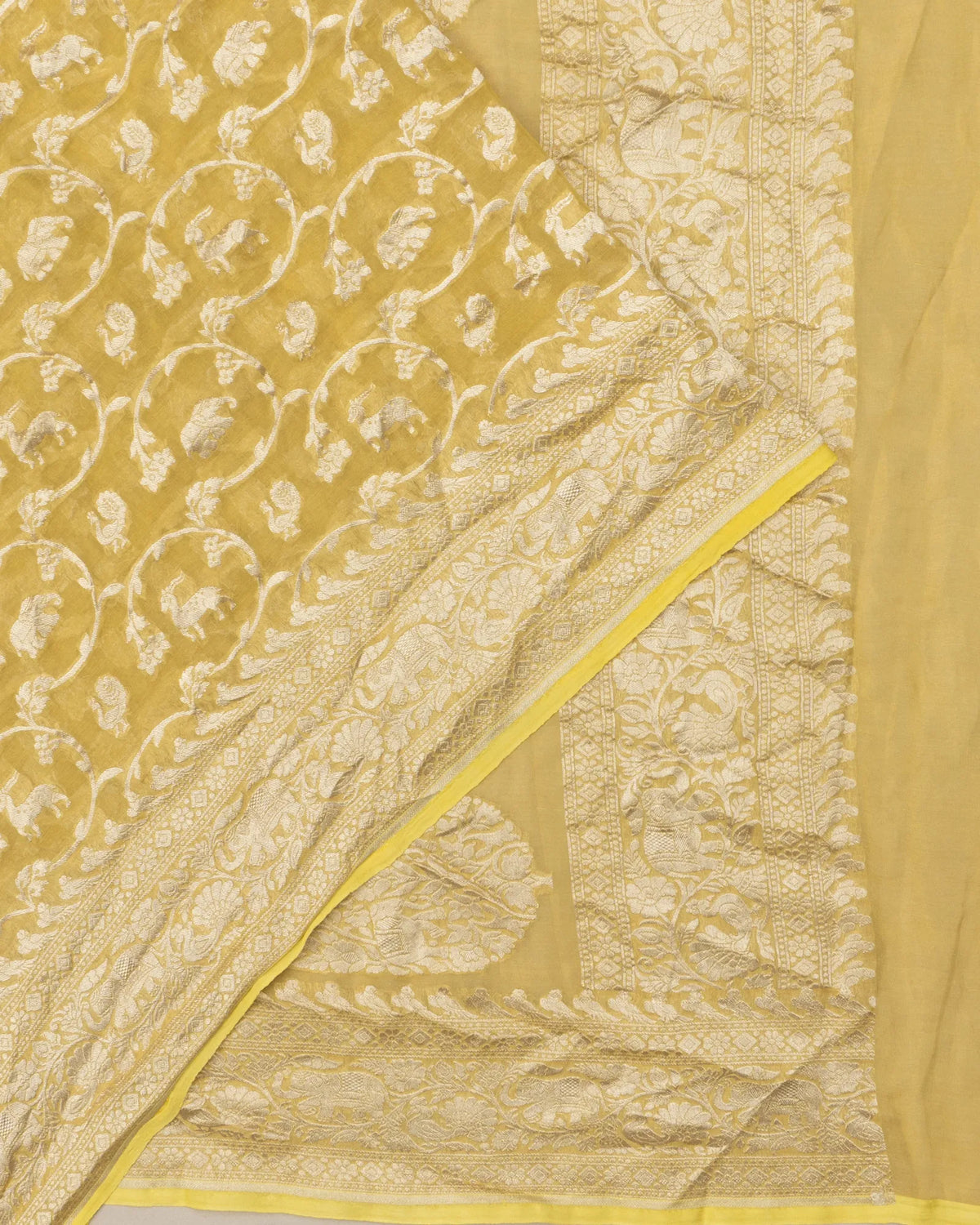 Banarasi Georgette Jaal And Butta Pastel Yellow Saree