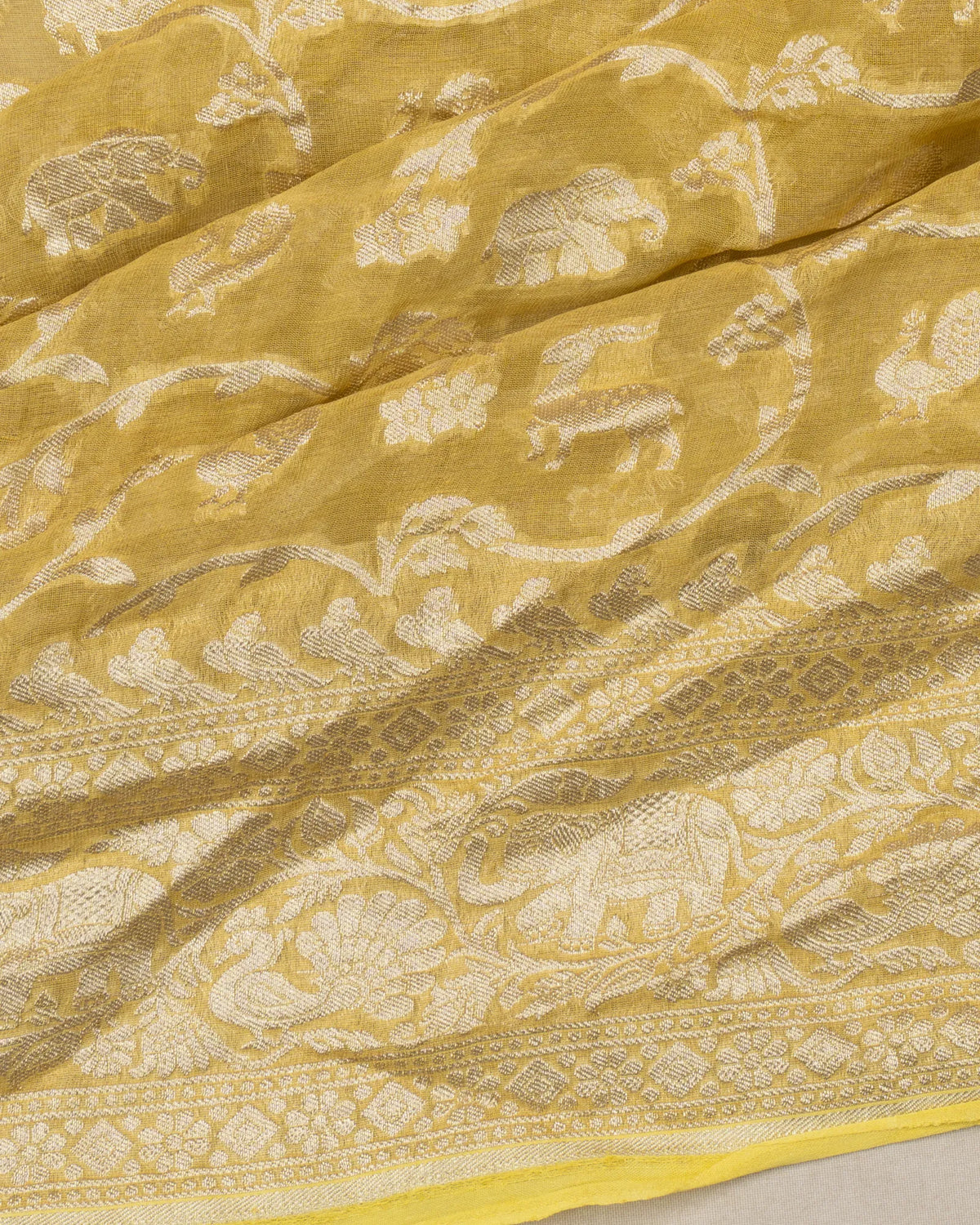 Banarasi Georgette Jaal And Butta Pastel Yellow Saree