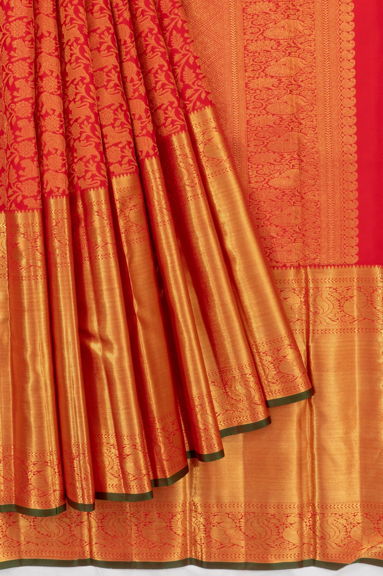 Kanchipuram Silk Jaal Red Saree With Very Big Border